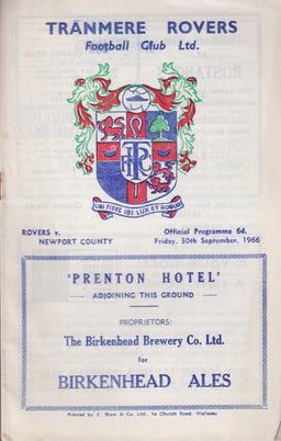 Tranmere Rovers v Newport County Match Programme 1966-09-30